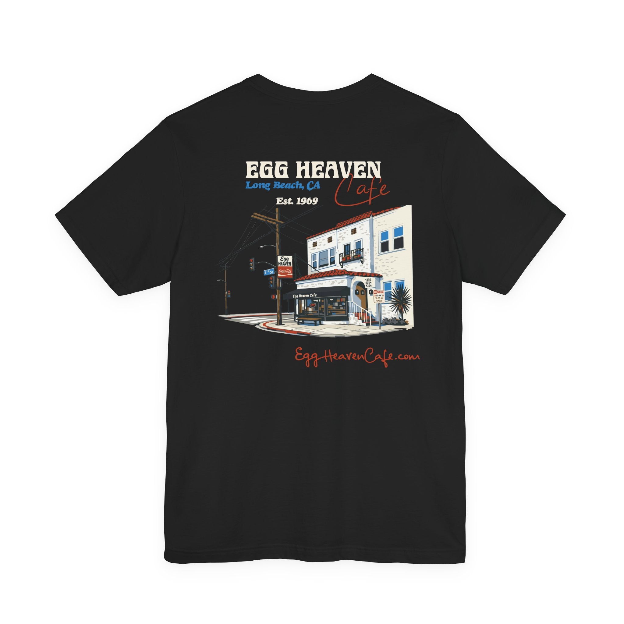 Egg Heaven OG Egg Angel T-Shirt — Retro Logo & Long Beach Café Building Shirt