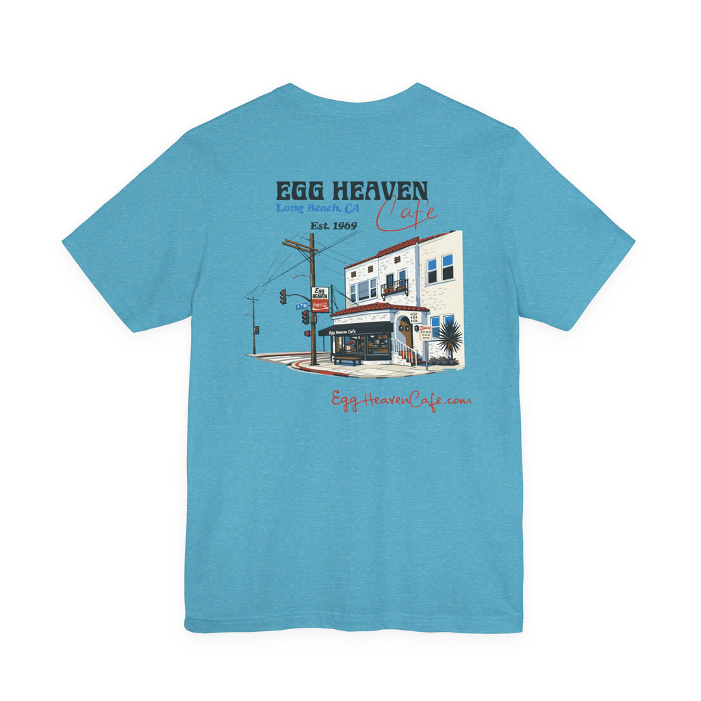 Egg Heaven OG Egg Angel T-Shirt — Retro Logo & Long Beach Café Building Shirt