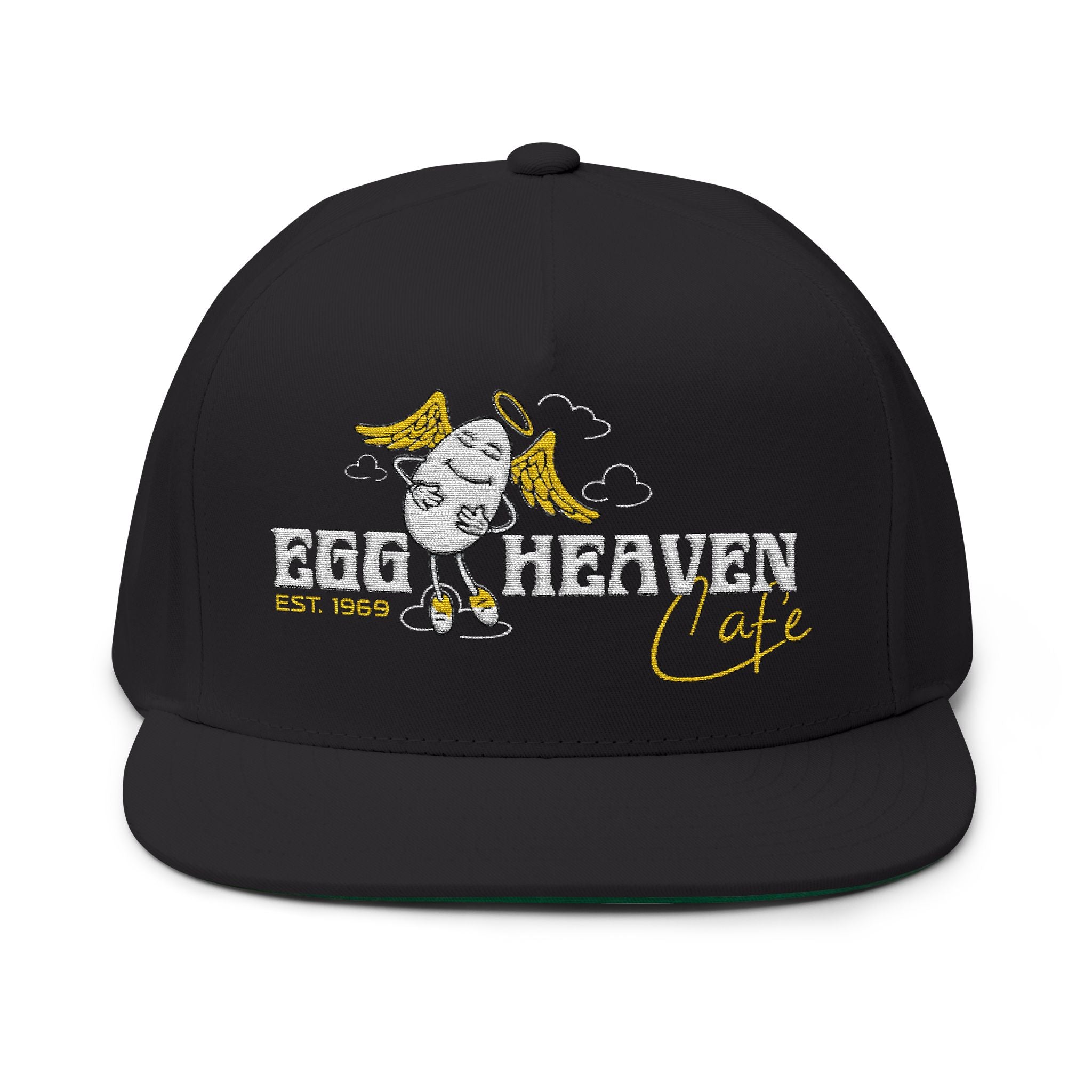 Egg Heaven Cafe Logo Flat Bill Cap – Embroidered Retro Diner Logo Snapback