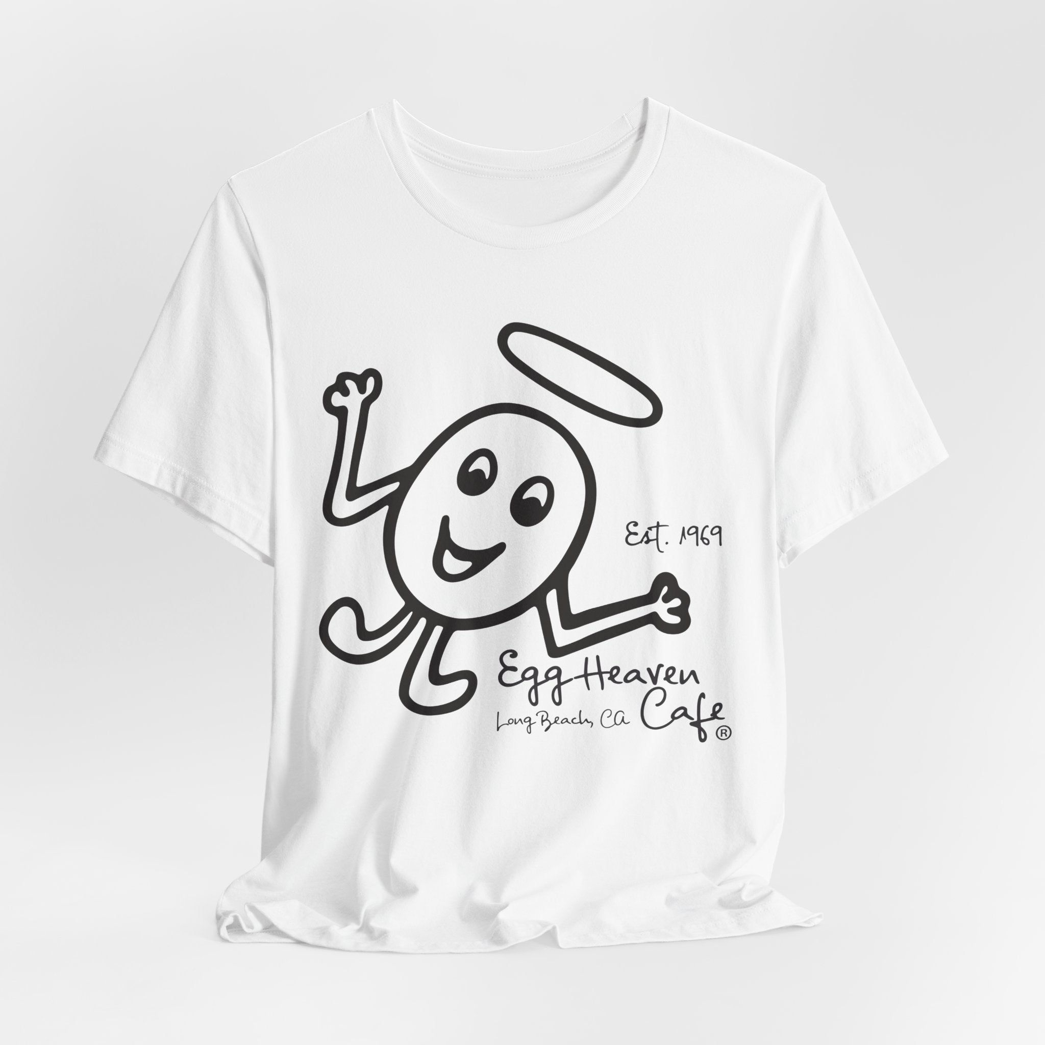 Egg Heaven OG Egg Angel T-Shirt — Retro Logo & Long Beach Café Building Shirt