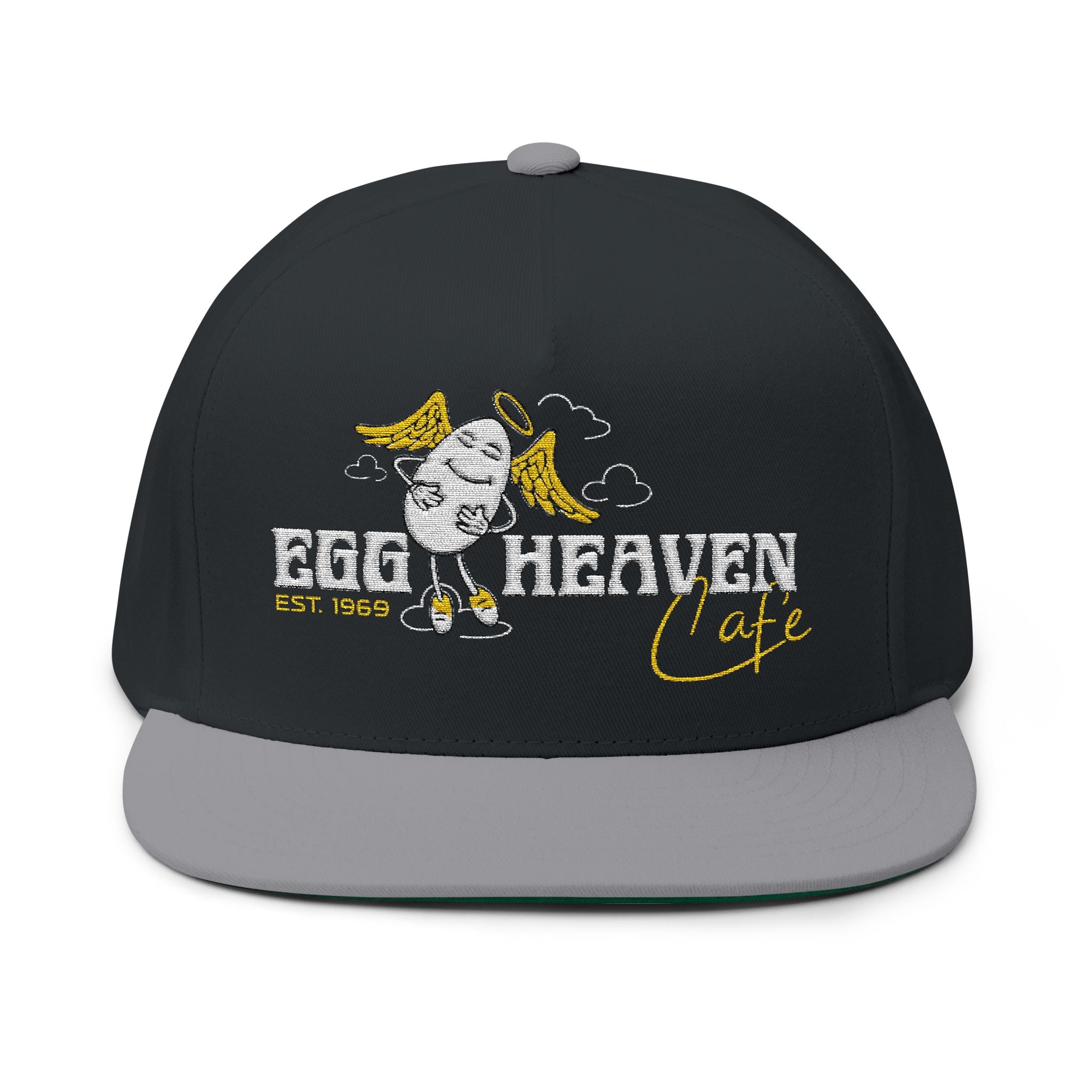 Egg Heaven Cafe Logo Flat Bill Cap – Embroidered Retro Diner Logo Snapback