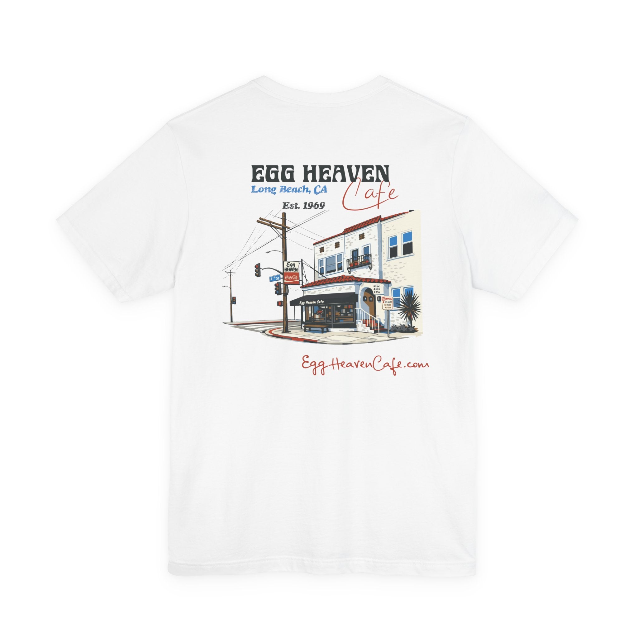 Egg Heaven OG Egg Angel T-Shirt — Retro Logo & Long Beach Café Building Shirt