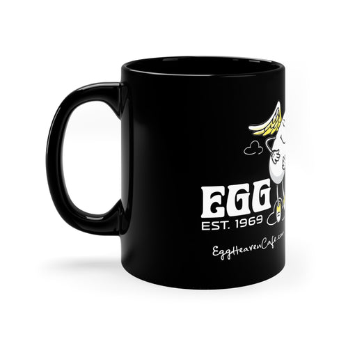Egg Heaven Cafe Black 11oz Coffee Mug — Cute Egg Angel Logo